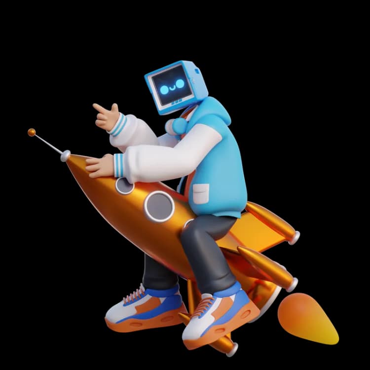 Winky character riding a rocket